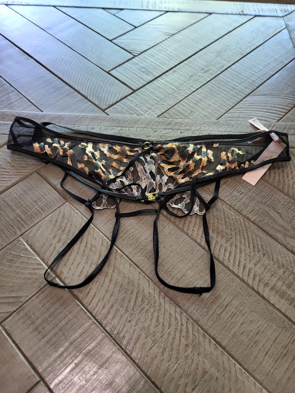 Victoria's Secret Leopard Sheer Lace Garter Panty - Black, Brown, Gold
